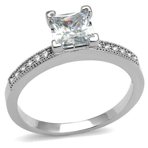 3W1209 - Rhodium Brass Ring with AAA Grade CZ  in Clear-0