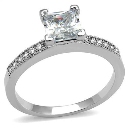 3W1209 - Rhodium Brass Ring with AAA Grade CZ  in Clear-0