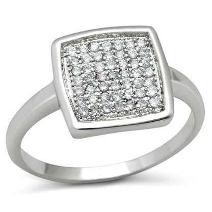 3W120 - Rhodium Brass Ring with AAA Grade CZ  in Clear-0