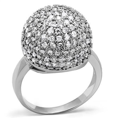 3W1213 - Rhodium Brass Ring with AAA Grade CZ  in Clear-0