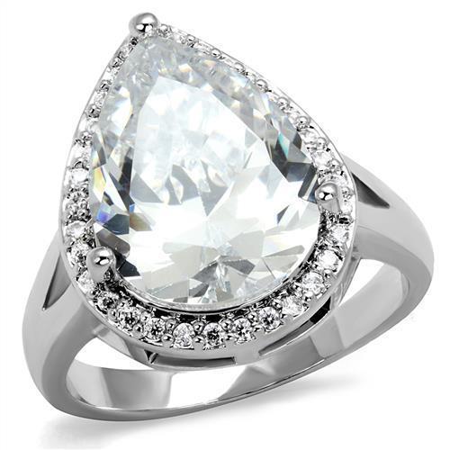 3W1215 - Rhodium Brass Ring with AAA Grade CZ  in Clear-0