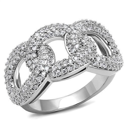3W1218 - Rhodium Brass Ring with AAA Grade CZ  in Clear-0
