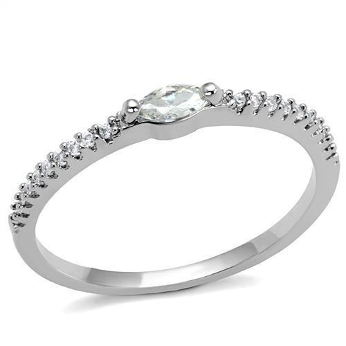3W1225 - Rhodium Brass Ring with AAA Grade CZ  in Clear-0