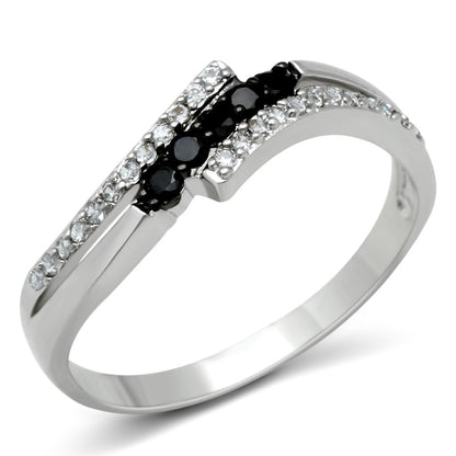 3W122 - Rhodium + Ruthenium Brass Ring with AAA Grade CZ  in Jet-0