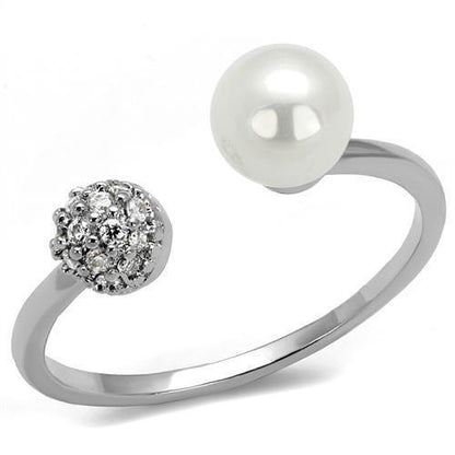 3W1230 - Rhodium Brass Ring with Synthetic Pearl in White-0