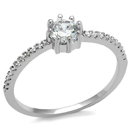 3W1233 - Rhodium Brass Ring with AAA Grade CZ  in Clear-0