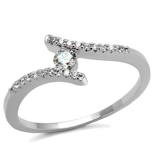 3W1237 - Rhodium Brass Ring with AAA Grade CZ  in Clear-0
