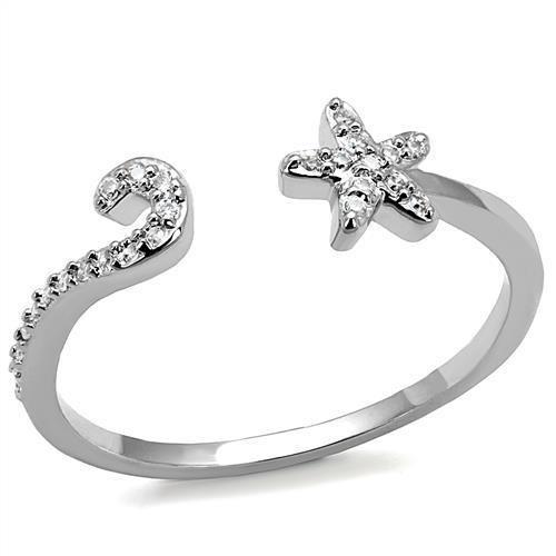 3W1240 - Rhodium Brass Ring with AAA Grade CZ  in Clear-0