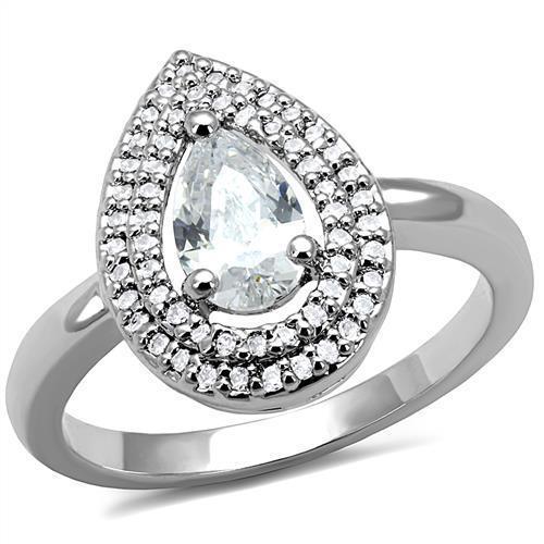 3W1242 - Rhodium Brass Ring with AAA Grade CZ  in Clear-0