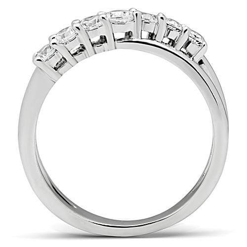 3W124 - Rhodium Brass Ring with AAA Grade CZ  in Clear-2