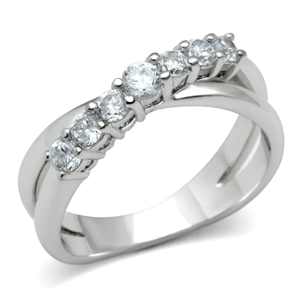 3W124 - Rhodium Brass Ring with AAA Grade CZ  in Clear-0