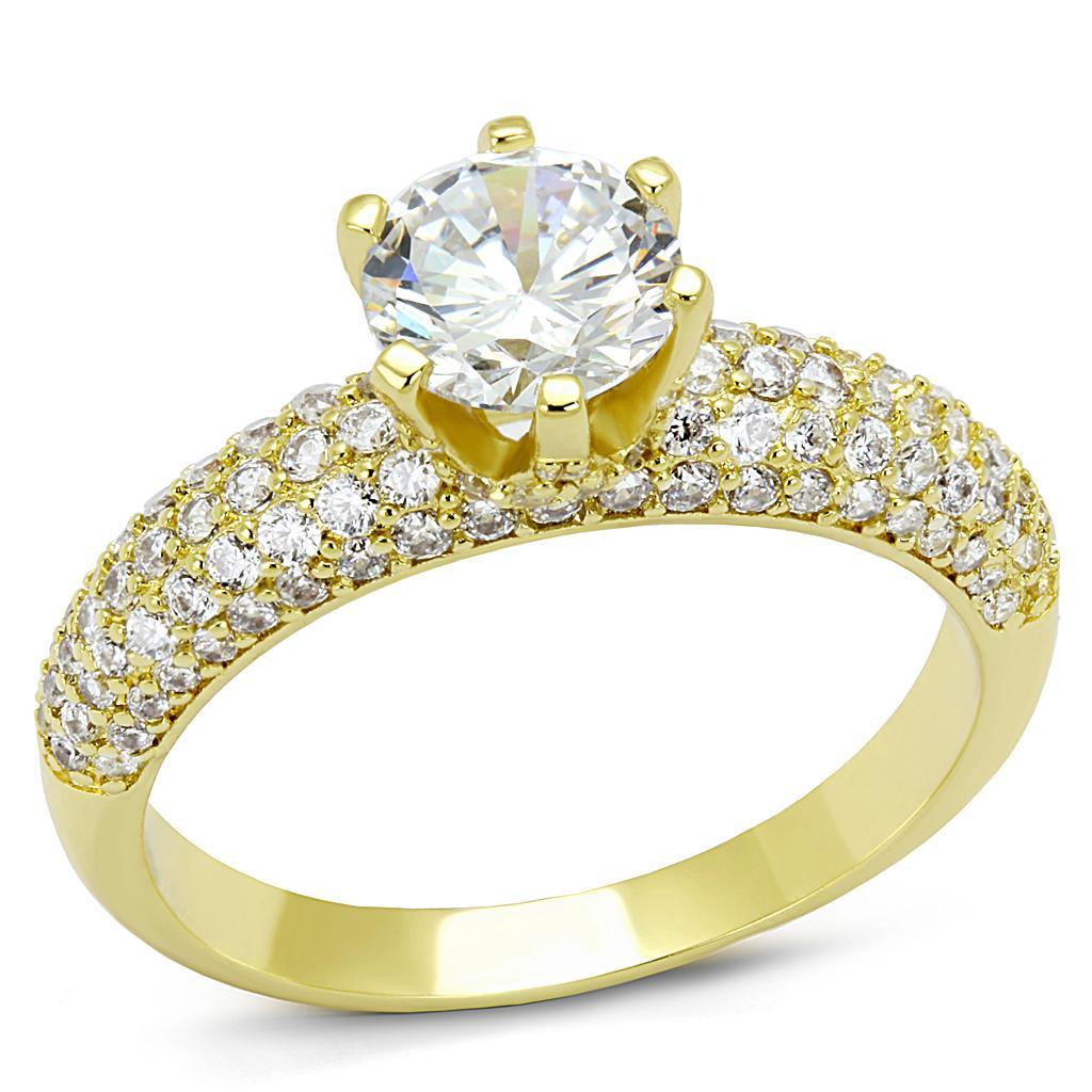 3W1255 - Gold Brass Ring with AAA Grade CZ  in Clear-0