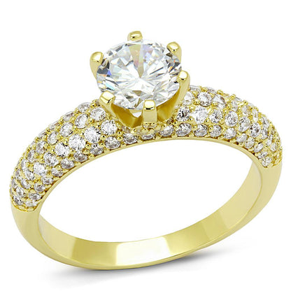 3W1255 - Gold Brass Ring with AAA Grade CZ  in Clear-0