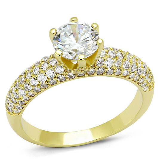 3W1255 - Gold Brass Ring with AAA Grade CZ  in Clear-0