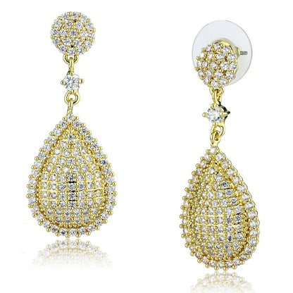 3W1259 - Gold Brass Earrings with AAA Grade CZ  in Clear-0