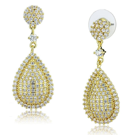 3W1259 - Gold Brass Earrings with AAA Grade CZ  in Clear-0