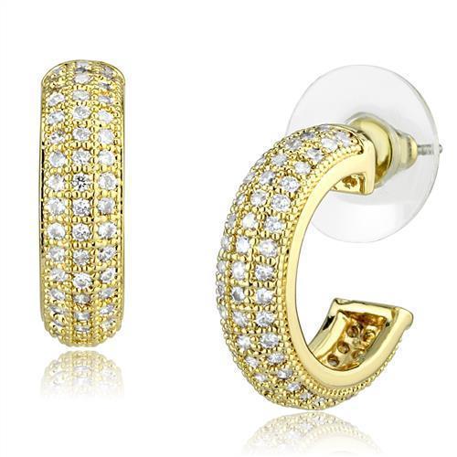 3W1261 - Gold Brass Earrings with AAA Grade CZ  in Clear-0