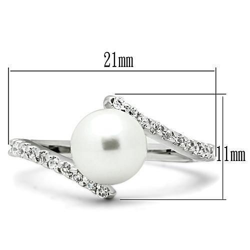 3W126 - Rhodium Brass Ring with Synthetic Pearl in White-1