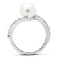 3W126 - Rhodium Brass Ring with Synthetic Pearl in White-2