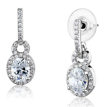 3W1276 - Rhodium Brass Earrings with AAA Grade CZ  in Clear-0