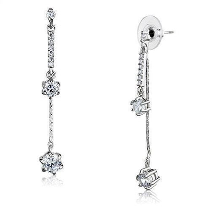 3W1277 - Rhodium Brass Earrings with AAA Grade CZ  in Clear-0