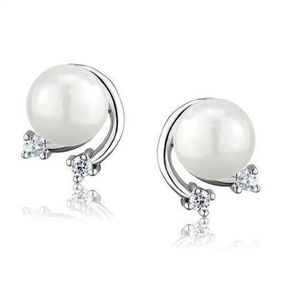 3W1279 - Rhodium Brass Earrings with Synthetic Pearl in White-0