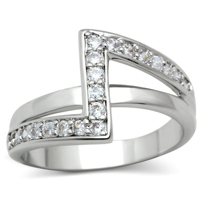 3W127 - Rhodium Brass Ring with AAA Grade CZ  in Clear-0