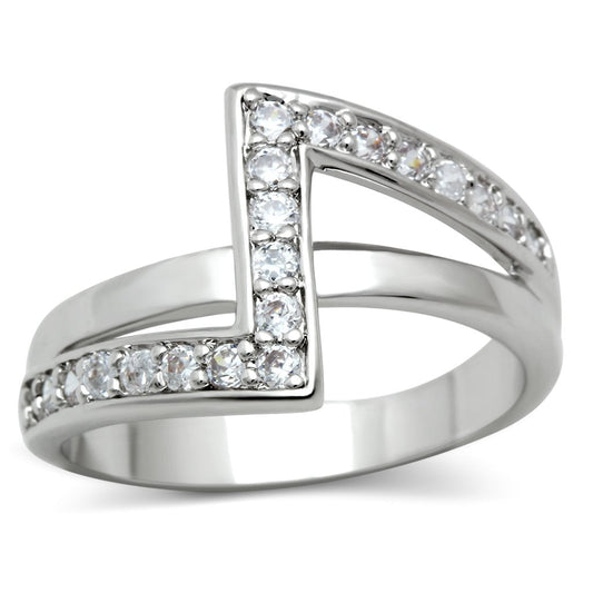 3W127 - Rhodium Brass Ring with AAA Grade CZ  in Clear-0