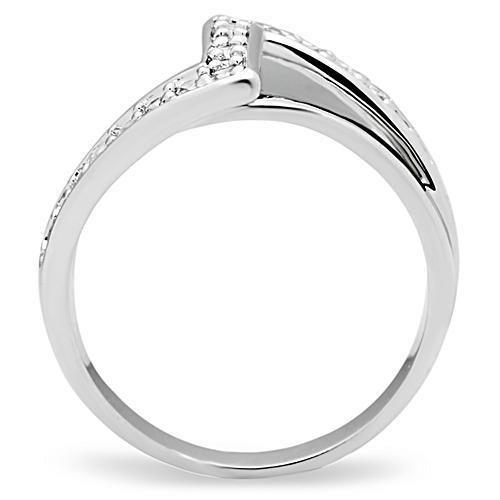 3W127 - Rhodium Brass Ring with AAA Grade CZ  in Clear-2