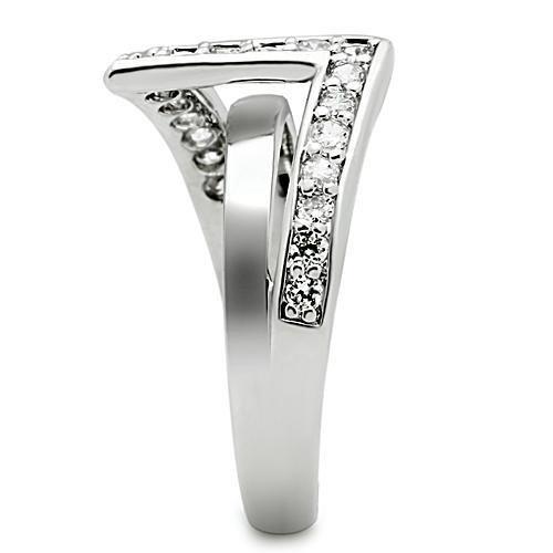 3W127 - Rhodium Brass Ring with AAA Grade CZ  in Clear-3
