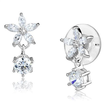 3W1281 - Rhodium Brass Earrings with AAA Grade CZ  in Clear-0