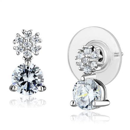 3W1283 - Rhodium Brass Earrings with AAA Grade CZ  in Clear-0