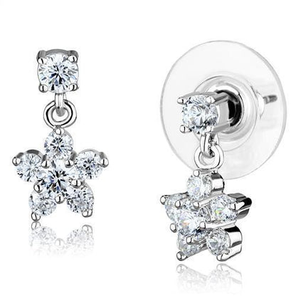 3W1284 - Rhodium Brass Earrings with AAA Grade CZ  in Clear-0