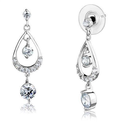3W1286 - Rhodium Brass Earrings with AAA Grade CZ  in Clear-0