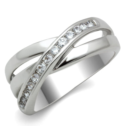 3W128 - Rhodium Brass Ring with AAA Grade CZ  in Clear-0