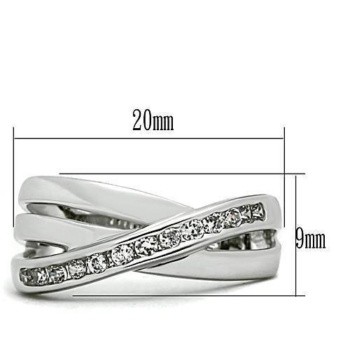 3W128 - Rhodium Brass Ring with AAA Grade CZ  in Clear-1