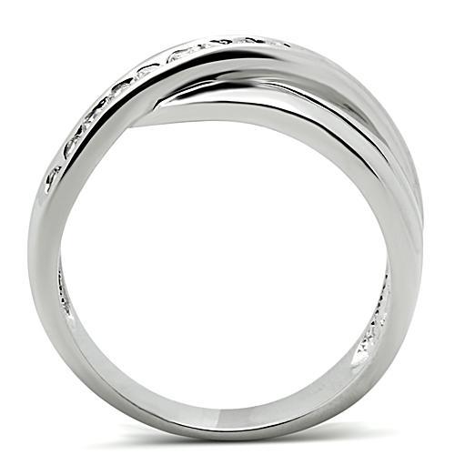 3W128 - Rhodium Brass Ring with AAA Grade CZ  in Clear-2