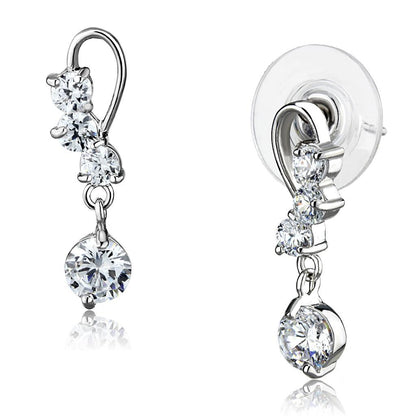 3W1293 - Rhodium Brass Earrings with AAA Grade CZ  in Clear-0