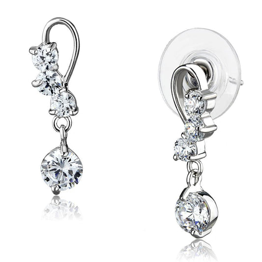 3W1293 - Rhodium Brass Earrings with AAA Grade CZ  in Clear-0