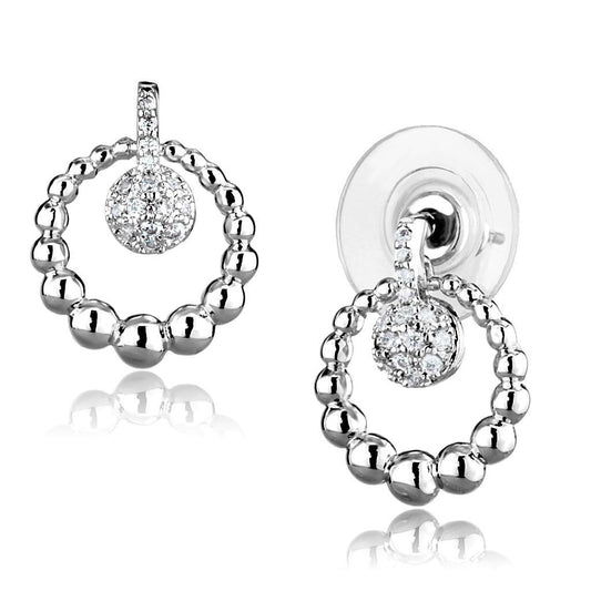 3W1296 - Rhodium Brass Earrings with AAA Grade CZ  in Clear-0
