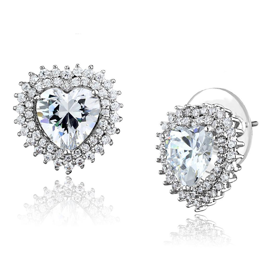 3W1298 - Rhodium Brass Earrings with AAA Grade CZ  in Clear-0
