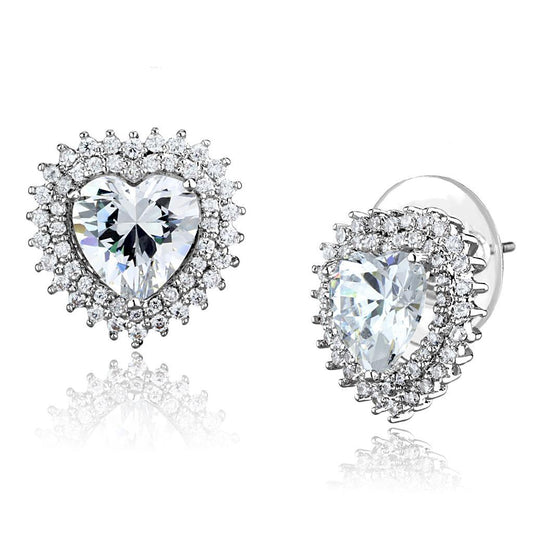 3W1298 - Rhodium Brass Earrings with AAA Grade CZ  in Clear-0