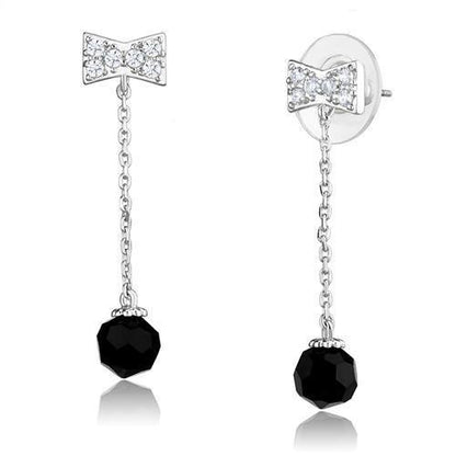 3W1300 - Rhodium Brass Earrings with AAA Grade CZ  in Clear-0