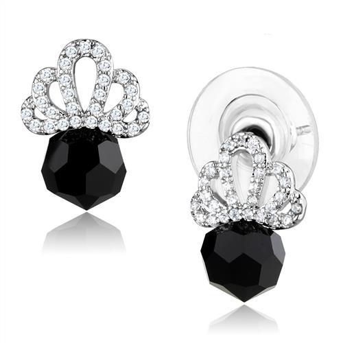 3W1303 - Rhodium Brass Earrings with AAA Grade CZ  in Clear-0
