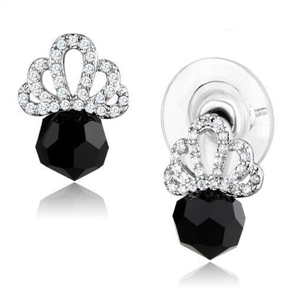 3W1303 - Rhodium Brass Earrings with AAA Grade CZ  in Clear-0