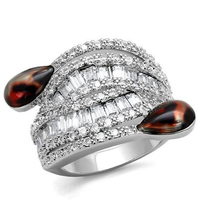 3W1307 - Rhodium Brass Ring with AAA Grade CZ  in Clear-0