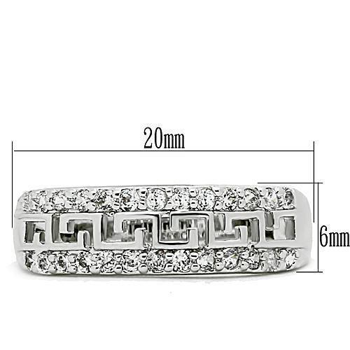 3W130 - Rhodium Brass Ring with AAA Grade CZ  in Clear-1
