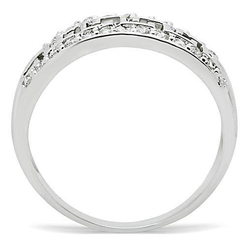 3W130 - Rhodium Brass Ring with AAA Grade CZ  in Clear-2