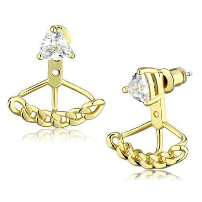 3W1313 - Gold Brass Earrings with AAA Grade CZ  in Clear-0