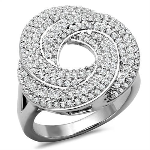 3W1319 - Rhodium Brass Ring with AAA Grade CZ  in Clear-0